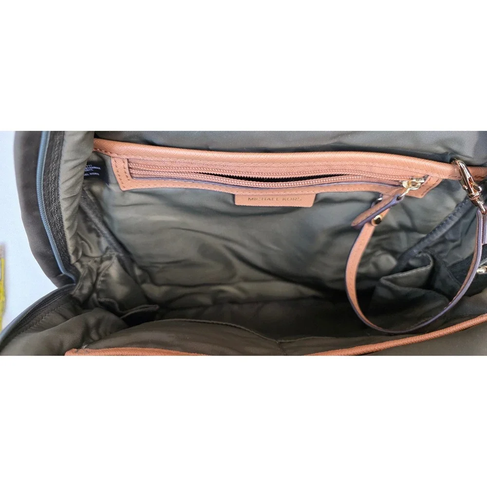 Michael Kors Olive Green Nylon Backpack with Tan Leather Trim and Gold Hardware - Picture 15 of 16